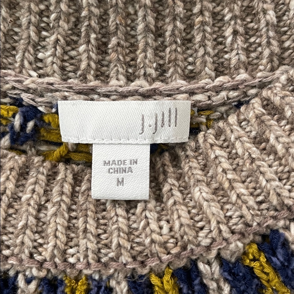 J Jill Fair Isle Southwest Nordic Knit Chunky Cozy brown pullover sweater size M - Picture 6 of 12